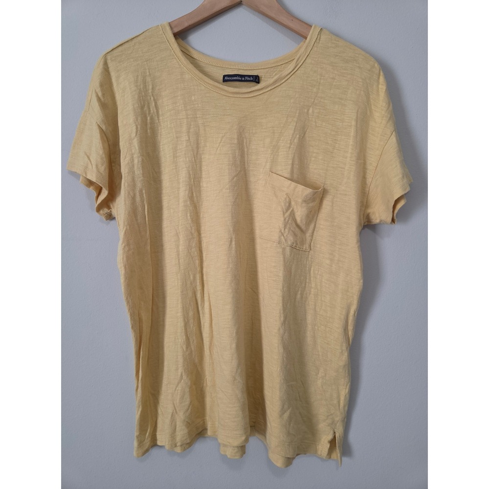 Abercrombie & Fitch Womens Yellow Slub Knit Pocket T-Shirt‎ Size L Short Sleeve